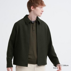 Green Uniqlo Single Collar Short Men Jackets | 7439229