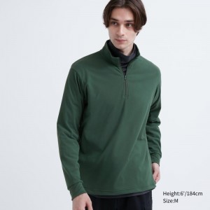 Green Uniqlo Smooth Fleece Half-zip Men T Shirts | 523515