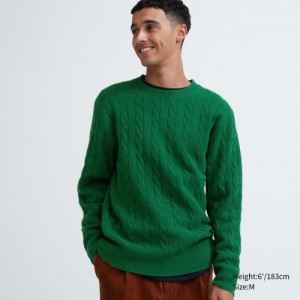 Green Uniqlo Souffle Yarn Cable Crew Neck Long-Sleeve Women Sweaters | 2365882