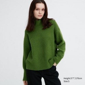 Green Uniqlo Souffle Yarn High Neck Long-Sleeve Women Sweaters | 4830189