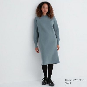 Green Uniqlo Souffle Yarn Long-Sleeve Women Dress | 1010656