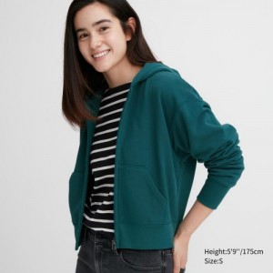 Green Uniqlo Sweat Full-Zip Long-Sleeve Women Hoodie | 9670686