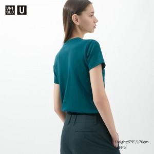 Green Uniqlo U Crew Neck Short-sleeve Women T Shirts | 1565873