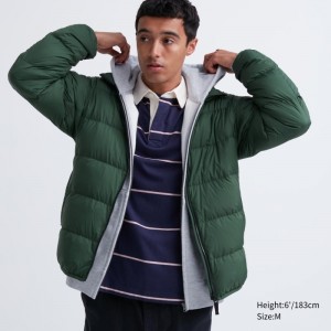 Green Uniqlo Ultra Light Down 3d Cut Wide Quilt Men Jackets | 8567956