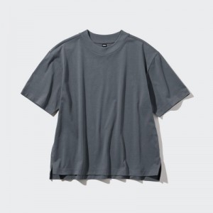 Grey Uniqlo AIRism Cotton Short Sleeve Women T Shirts | 183111