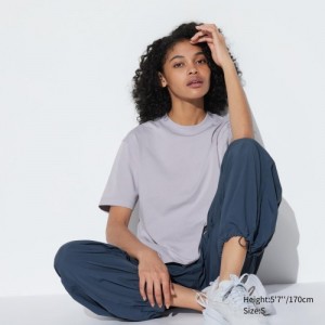 Grey Uniqlo AIRism Cotton Short Sleeve Women T Shirts | 4426077