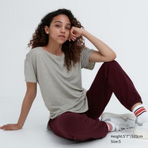 Grey Uniqlo AIRism Seamless Boat Neck Short-Sleeve Long Women T Shirts | 4231103