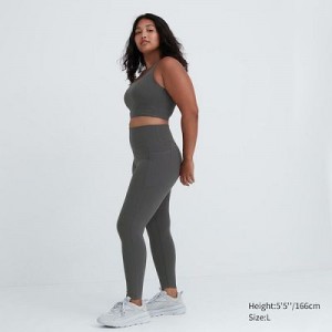 Grey Uniqlo AIRism UV Protection Pocketed Soft Women Leggings | 8434149