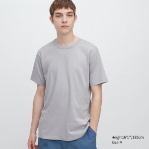 Grey Uniqlo Airism Cotton Crew Neck Men T Shirts | 8021546