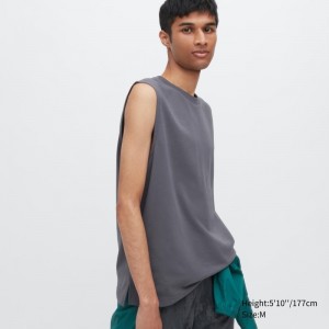 Grey Uniqlo Airism Cotton Sleeveless Men T Shirts | 3100682