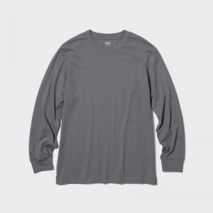 Grey Uniqlo Airism Cotton Uv Protection Crew Neck Long-sleeve Women T Shirts | 6556359