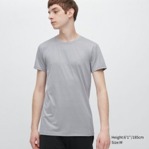 Grey Uniqlo Airism Crew Neck Short-sleeve Men T Shirts | 9755536