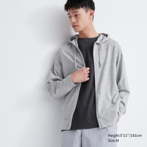 Grey Uniqlo Airism Uv Protection Full-zip Men Hoodie | 4496856