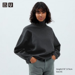 Grey Uniqlo Brushed Jersey Turtleneck Long-Sleeve Women T Shirts | 1499907