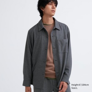 Grey Uniqlo Brushed Twill Overshirt Men Shirts | 8633412