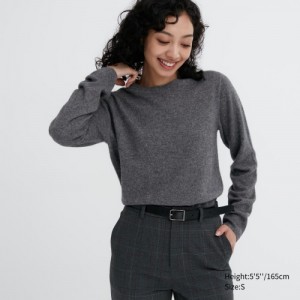 Grey Uniqlo Cashmere Crew Neck Long-sleeve Women Sweaters | 9184248