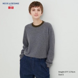 Grey Uniqlo Cashmere Crew Neck Long-sleeve Women Sweaters | 5227864