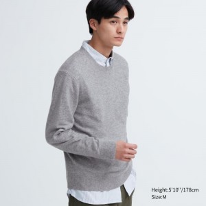 Grey Uniqlo Cashmere Crew Neck Long-sleeve Men Sweaters | 8488640