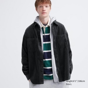 Grey Uniqlo Corduroy Work Long-sleeve Men Shirts | 933113
