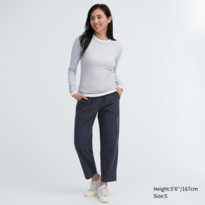 Grey Uniqlo Cotton Relaxed Ankle Lounge Women Pants | 617259