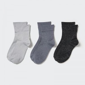 Grey Uniqlo Crew Glitter (3 Pairs) Women Socks | 1412748