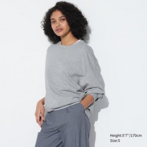 Grey Uniqlo Crew Neck Long-Sleeve Women Sweatshirts | 4895749