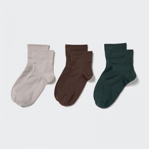 Grey Uniqlo Crew Tapered (3 Pairs) Women Socks | 3603272