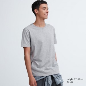 Grey Uniqlo Dry Crew Neck Short-sleeve Color Men T Shirts | 197018