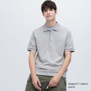 Grey Uniqlo Dry Pique Short-sleeve Men Polo Shirts | 9334140