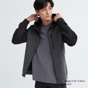 Grey Uniqlo Dry Stretch Sweat Full-zip Color Block Men Hoodie | 4810612