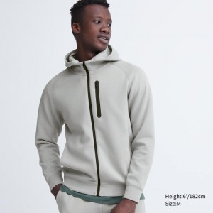 Grey Uniqlo Dry Stretch Sweat Long-sleeve Full-zip Men Hoodie | 124796