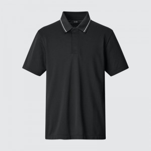 Grey Uniqlo Dry-ex Short-sleeve Striped Collar Adam Scott Men Polo Shirts | 3849194