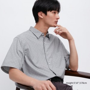 Grey Uniqlo Extra Fine Cotton Short-sleeve Men Shirts | 9561133