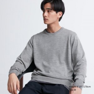Grey Uniqlo Extra Fine Merino Crew Neck Long-Sleeve Women Sweaters | 7968296