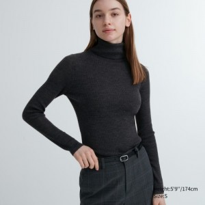 Grey Uniqlo Extra Fine Merino Ribbed Turtleneck Long-Sleeve Women Sweaters | 934172