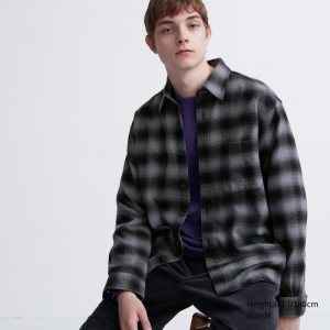 Grey Uniqlo Flannel Checked Long-sleeve Men Shirts | 2901639