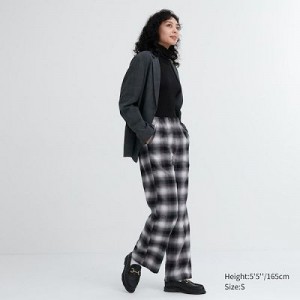 Grey Uniqlo Flannel Checked Women Pants | 5562