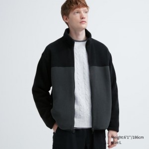 Grey Uniqlo Fleece Long Sleeve Full-zip Men Jackets | 1486540