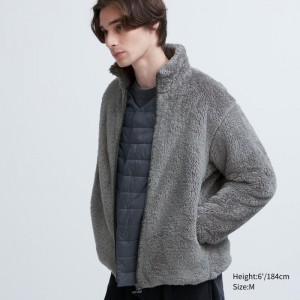Grey Uniqlo Fluffy Yarn Fleece Full-Zip Men Jackets | 3841471