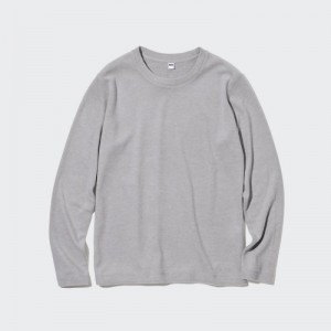 Grey Uniqlo HEATTECH Fleece Crew Neck Long-Sleeve Women T Shirts | 1506234