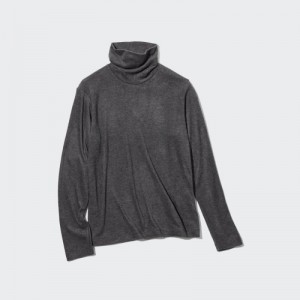 Grey Uniqlo HEATTECH Fleece Turtleneck Long-Sleeve Women T Shirts | 3518990