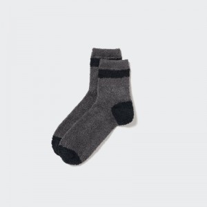 Grey Uniqlo HEATTECH Fluffy-Lined Half Men Socks | 4302678