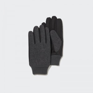 Grey Uniqlo HEATTECH Lined Faux Wool Men Gloves | 4150695