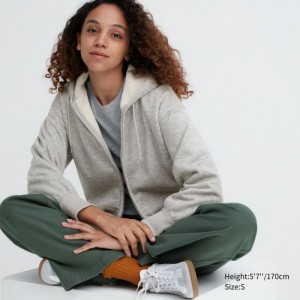 Grey Uniqlo HEATTECH Pile-Lined Sweat Full-Zip Women Hoodie | 1223704