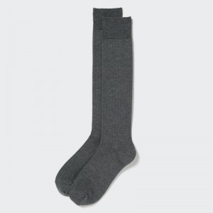 Grey Uniqlo HEATTECH Ribbed Knee-High Women Socks | 6159676