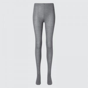 Grey Uniqlo HEATTECH Ribbed Knitted Women Tight | 6059046