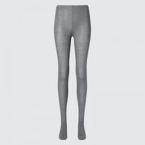 Grey Uniqlo HEATTECH Ribbed Knitted Women Tight | 2227702