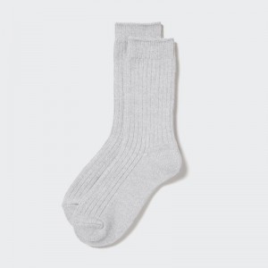 Grey Uniqlo HEATTECH Ribbed Women Socks | 4482764