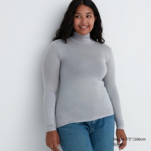Grey Uniqlo HEATTECH Ultra Light Turtleneck Long-Sleeve Women T Shirts | 173748