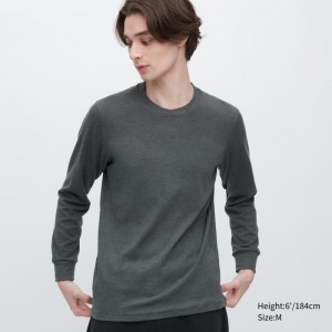 Grey Uniqlo HEATTECH Ultra Warm Crew Neck Long-Sleeve Men T Shirts | 9881483